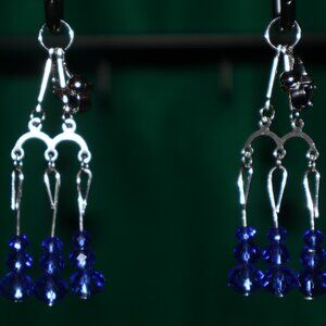 Handmade Clip-On Earrings - BEAUTIFUL 18 Round Blue Crystal Beads - CFH 29